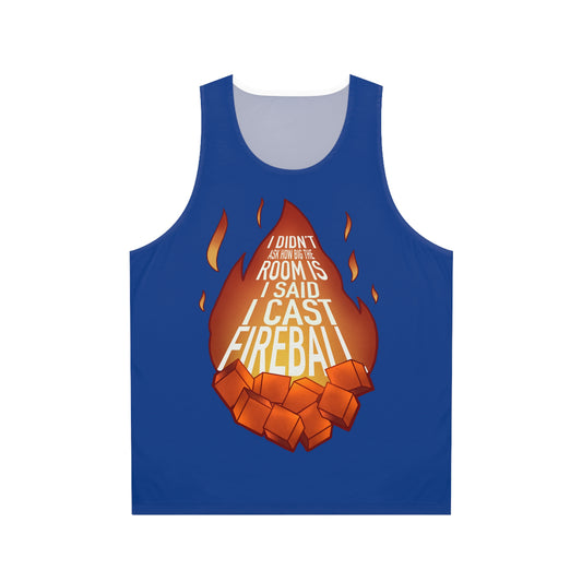 You cast what?!? Fireball! Dark Blue Unisex Tank Top (AOP)