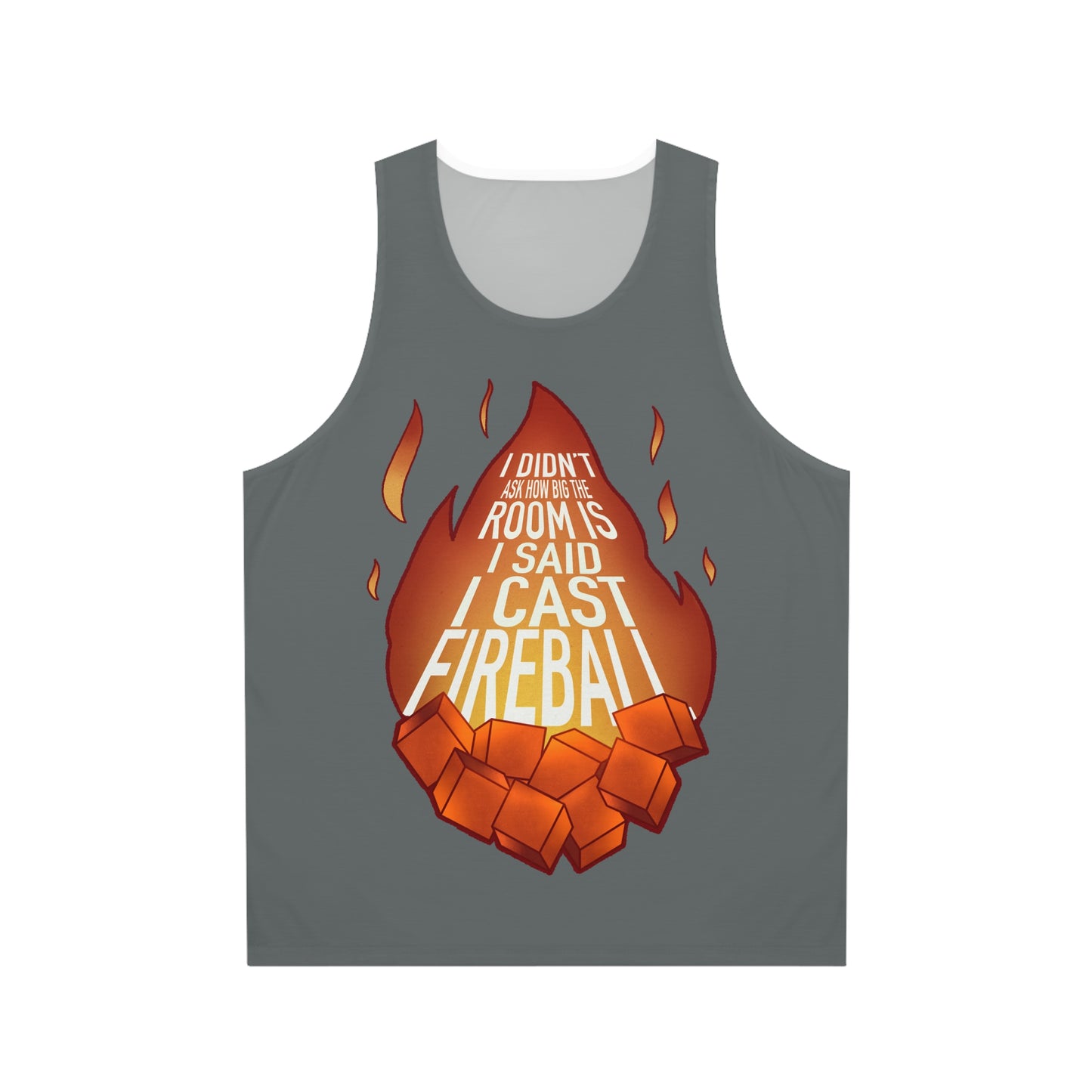 You cast what?!? Fireball! Dark Grey Unisex Tank Top (AOP)